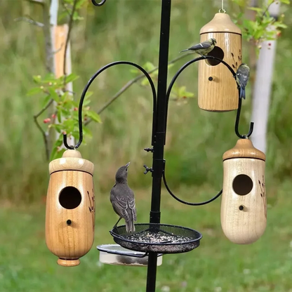 Hummingbird House with Resin Construction and Wood Grain Finish, Hanging Garden Décor