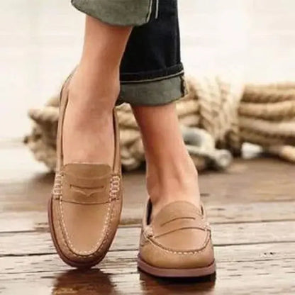 Women's Slip-On Loafers with Low Heel and Cushioned Insole, Synthetic Leather All Vera Mart