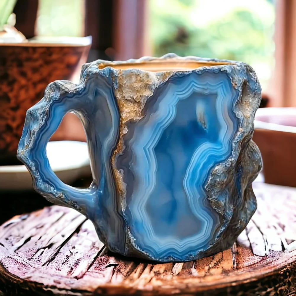 Faceted Crystal Coffee Mug with Geometric Design, 10oz Capacity