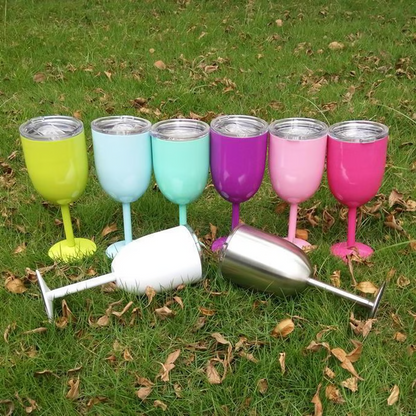 Double Wall Stainless Steel Wine Cup with Leak Resistant Lid and Condensation Free Exterior