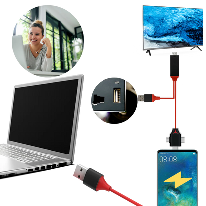 Phone to TV HDMI Cable with Lightning, Type C and Micro Tips