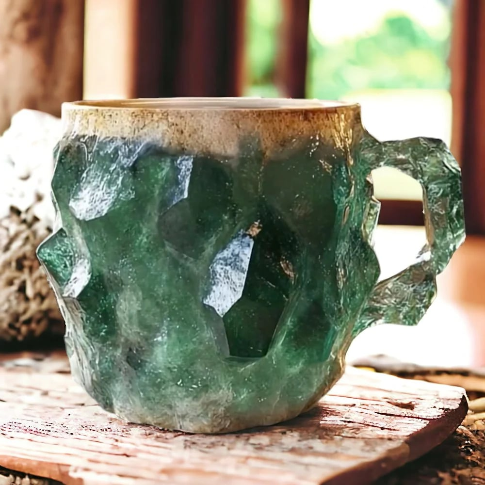 Faceted Crystal Coffee Mug with Geometric Design, 10oz Capacity