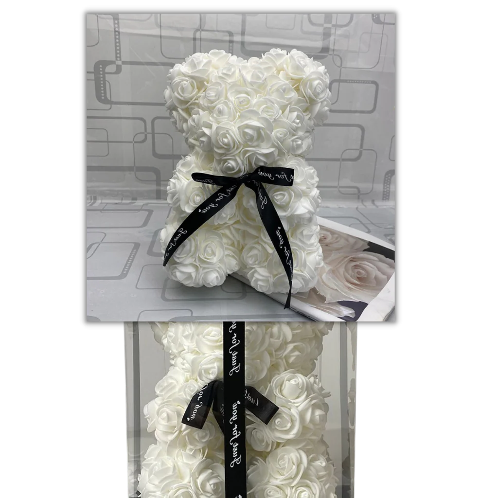 Foam Rose Teddy Bear with Ribbon Accent and Long-Lasting Design