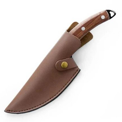 Chef's Knife with Precision Finger Notch and Cherry Wood Handle