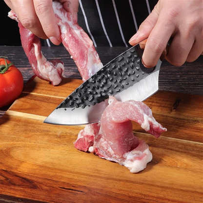 Chef's Knife with Precision Finger Notch and Cherry Wood Handle