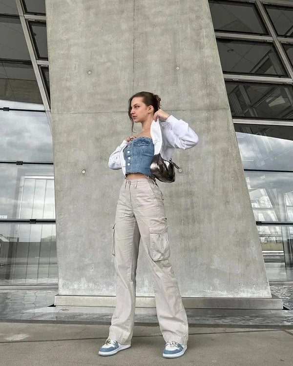 Cargo Pants with Multiple Pockets and Adjustable Waist Belt, Loose Fit