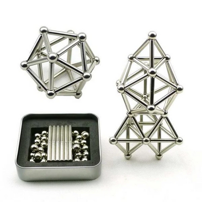 Magnetic Rod and Ball Building Set with Metal Tin Storage, 63-Piece