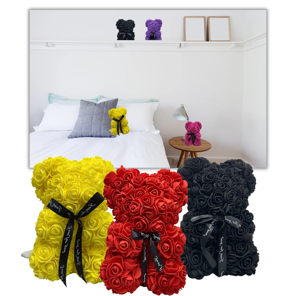 Foam Rose Teddy Bear with Ribbon Accent and Long-Lasting Design