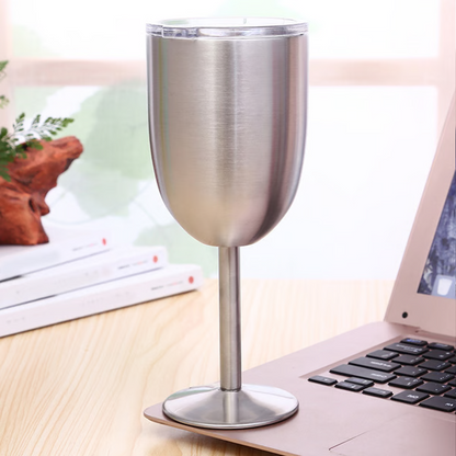 Double Wall Stainless Steel Wine Cup with Leak Resistant Lid and Condensation Free Exterior