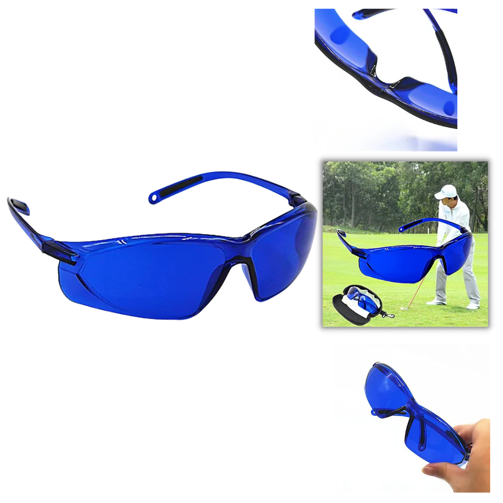 Blue Contrast Golf Ball Finder Glasses with Impact Resistant Frame and Protective Case