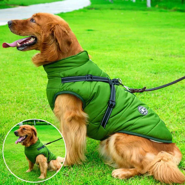 Insulated Dog Jacket with Built-in Harness and Reflective Strips, Sherpa Fleece Lining