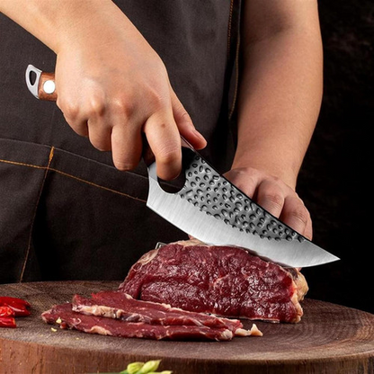 Chef's Knife with Precision Finger Notch and Cherry Wood Handle