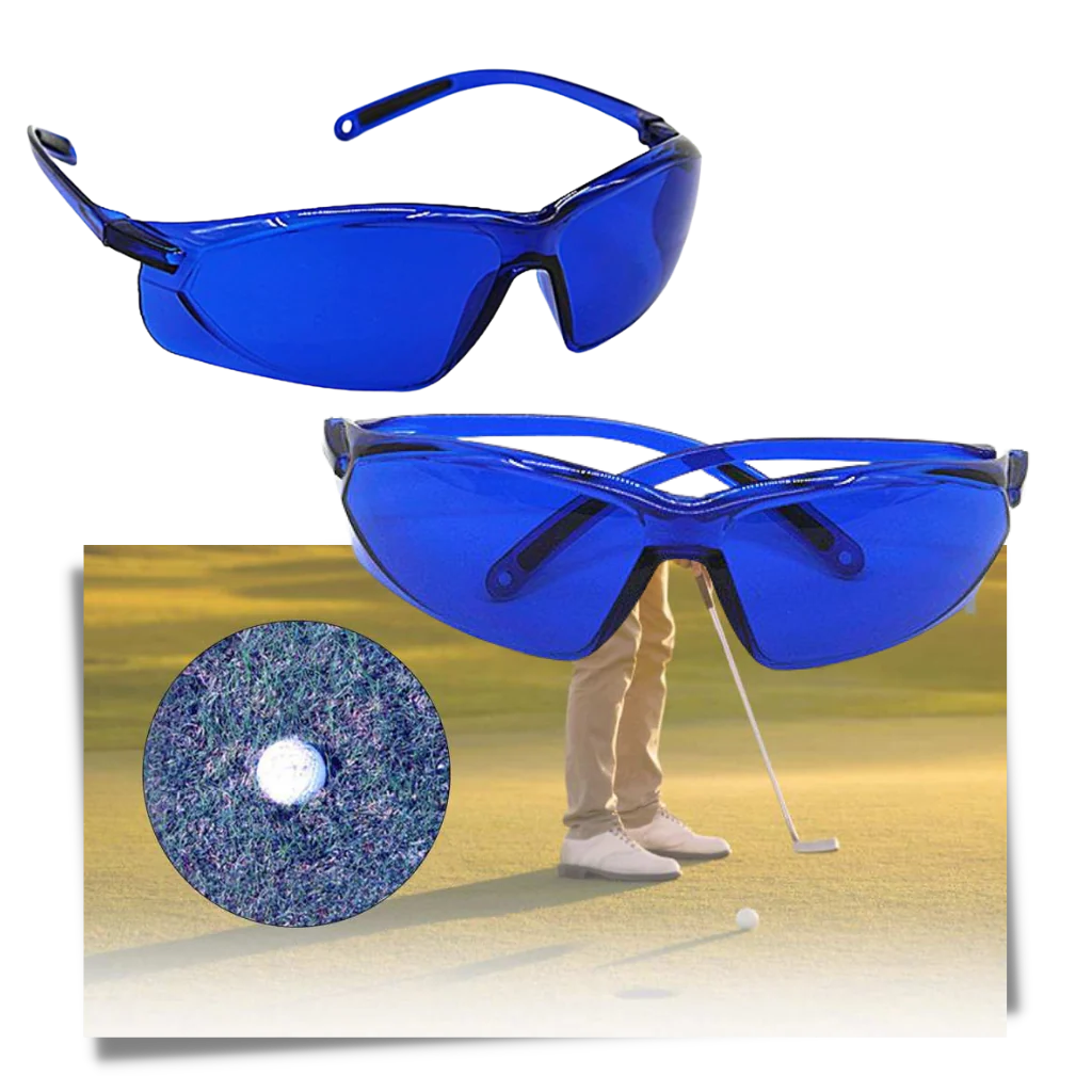 Blue Contrast Golf Ball Finder Glasses with Impact Resistant Frame and Protective Case