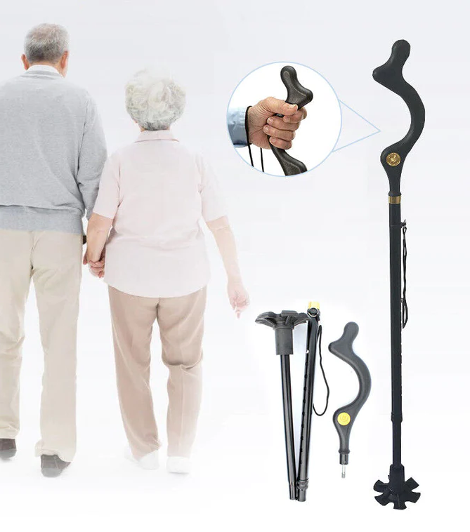 Adjustable Walking Stick with Ergonomic Handle and 360 Rotating Tip, 12 Height Settings