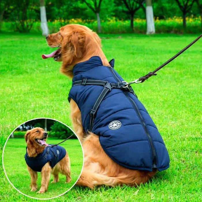 Insulated Dog Jacket with Built-in Harness and Reflective Strips, Sherpa Fleece Lining