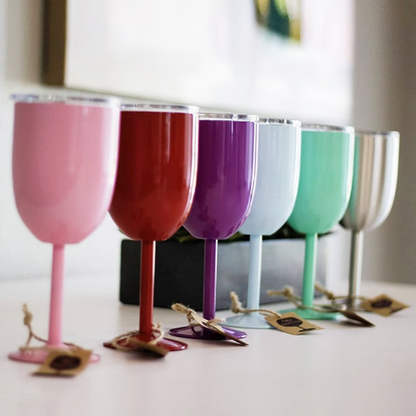 Double Wall Stainless Steel Wine Cup with Leak Resistant Lid and Condensation Free Exterior