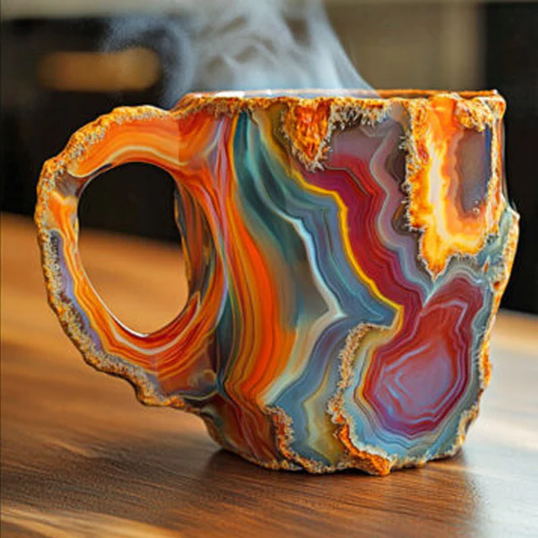 Faceted Crystal Coffee Mug with Geometric Design, 10oz Capacity