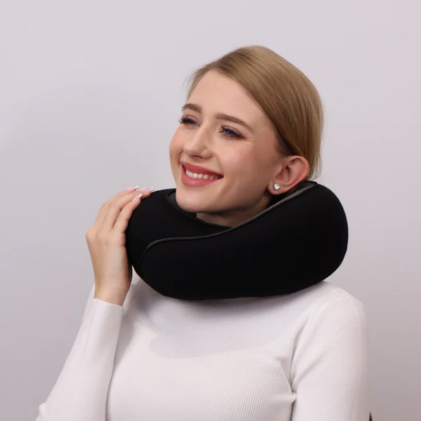 Contoured Neck Pillow with Snap Closure and Sleep Accessories, Carry-On Size