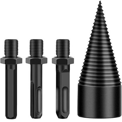 Power Drill Wood Splitting Bit with Threaded Fracture Design and Three Handle Adapters