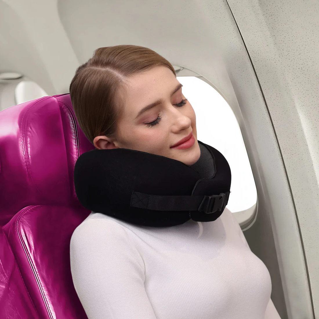 Contoured Neck Pillow with Snap Closure and Sleep Accessories, Carry-On Size