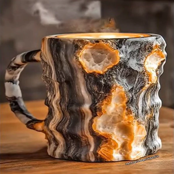 Faceted Crystal Coffee Mug with Geometric Design, 10oz Capacity