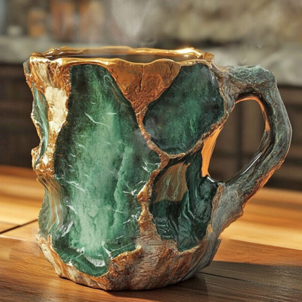 Faceted Crystal Coffee Mug with Geometric Design, 10oz Capacity