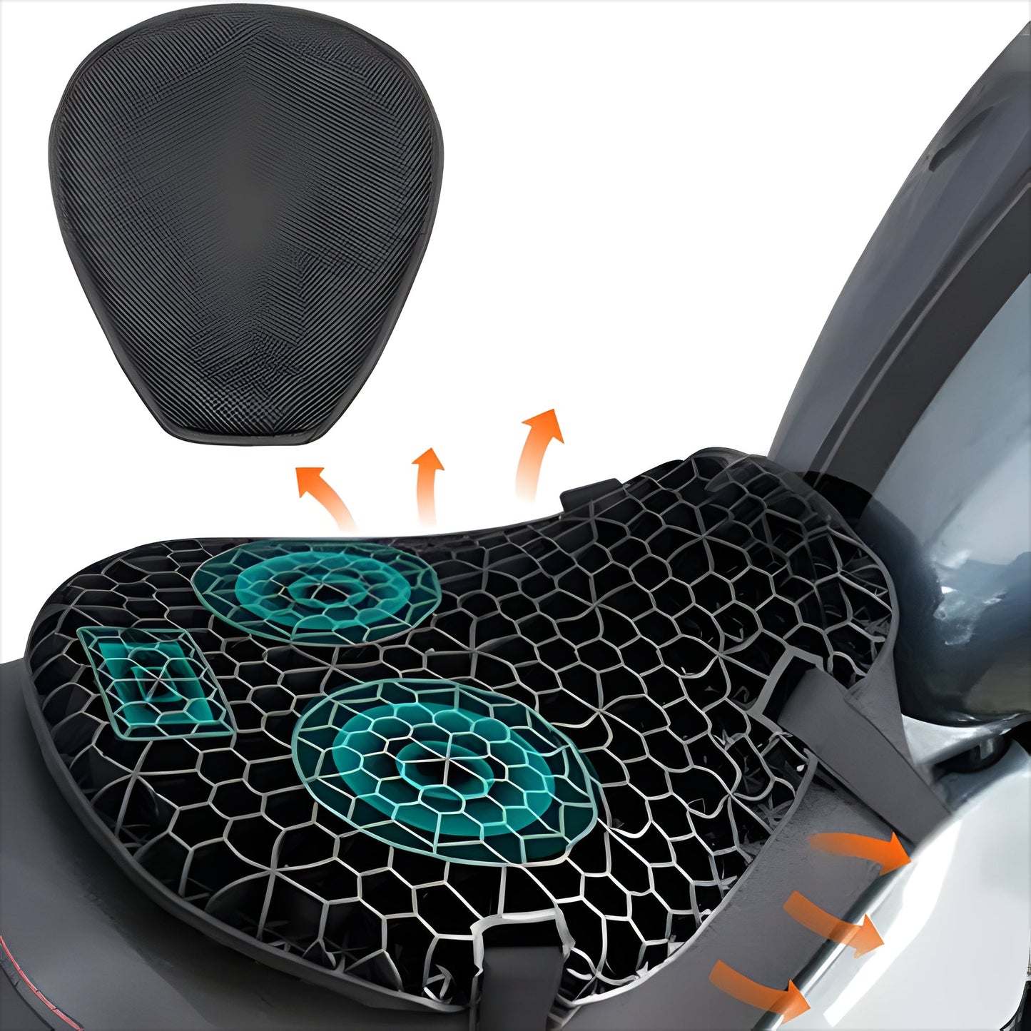 Gel Seat Cushion with Honeycomb Interior and Airflow Groove for Motorcycles