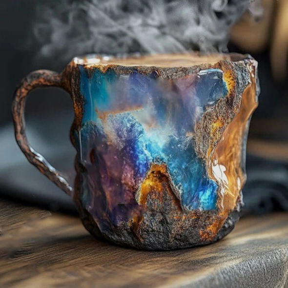 Faceted Crystal Coffee Mug with Geometric Design, 10oz Capacity