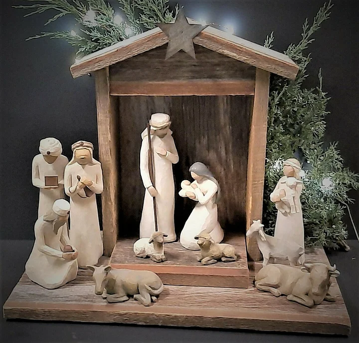 Reclaimed Wood Nativity Set with Stable and Six Hand-Finished Figures