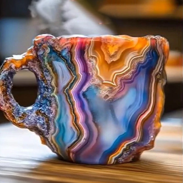Faceted Crystal Coffee Mug with Geometric Design, 10oz Capacity