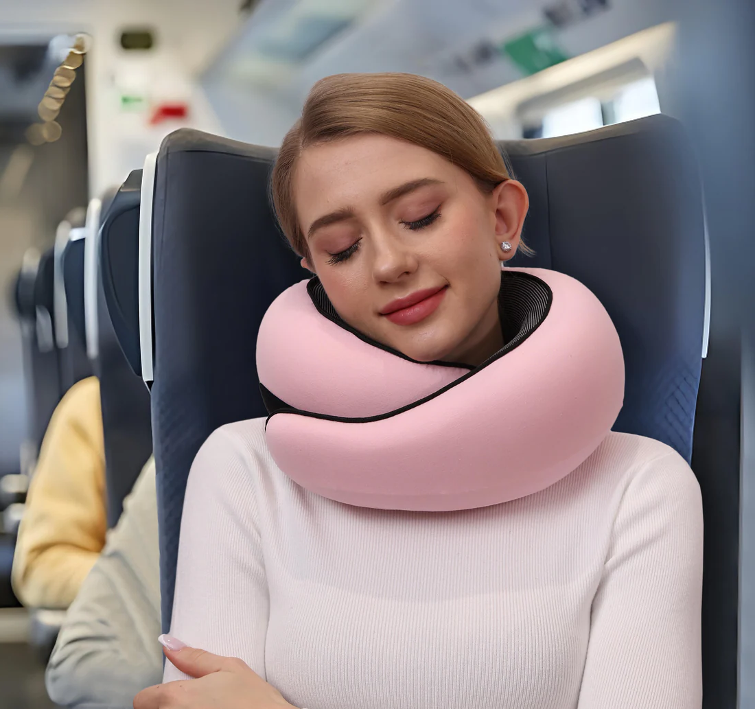 Contoured Neck Pillow with Snap Closure and Sleep Accessories, Carry-On Size