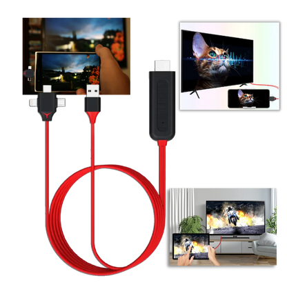 Phone to TV HDMI Cable with Lightning, Type C and Micro Tips
