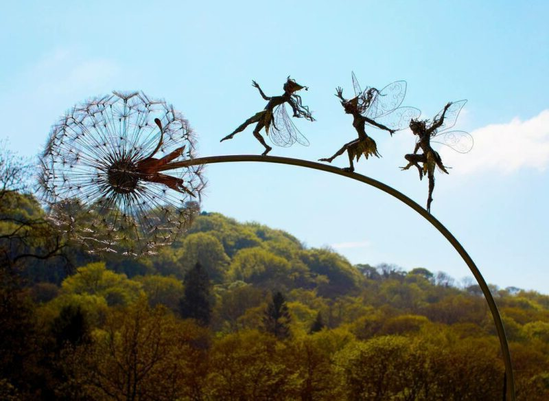 Fairy Garden Stakes with Dandelion Design, 25-45in Adjustable Height
