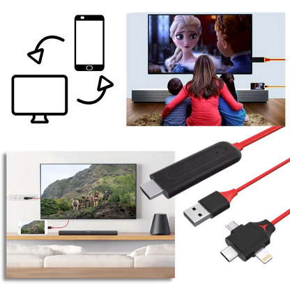 Phone to TV HDMI Cable with Lightning, Type C and Micro Tips