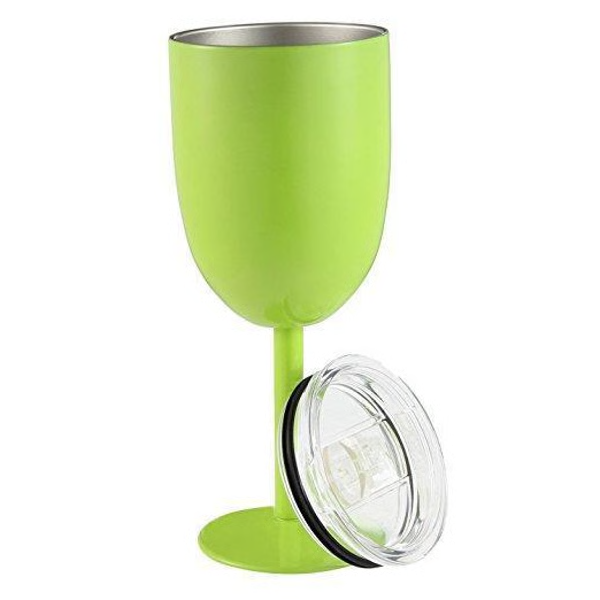 Double Wall Stainless Steel Wine Cup with Leak Resistant Lid and Condensation Free Exterior