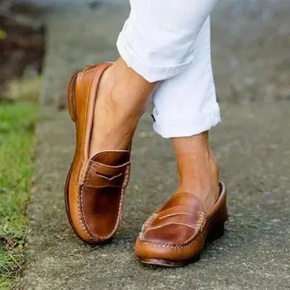 Women's Slip-On Loafers with Low Heel and Cushioned Insole, Synthetic Leather All Vera Mart