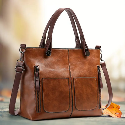 Genuine Leather Bag with Multiple Interior Compartments and Structured Design