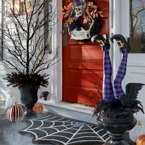Witch Leg Stakes for Halloween Yard Decoration with Striped Design, Set of 2