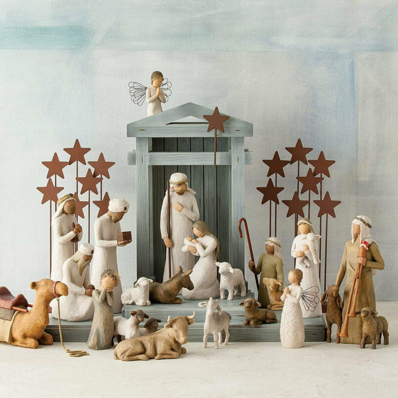 Reclaimed Wood Nativity Set with Stable and Six Hand-Finished Figures