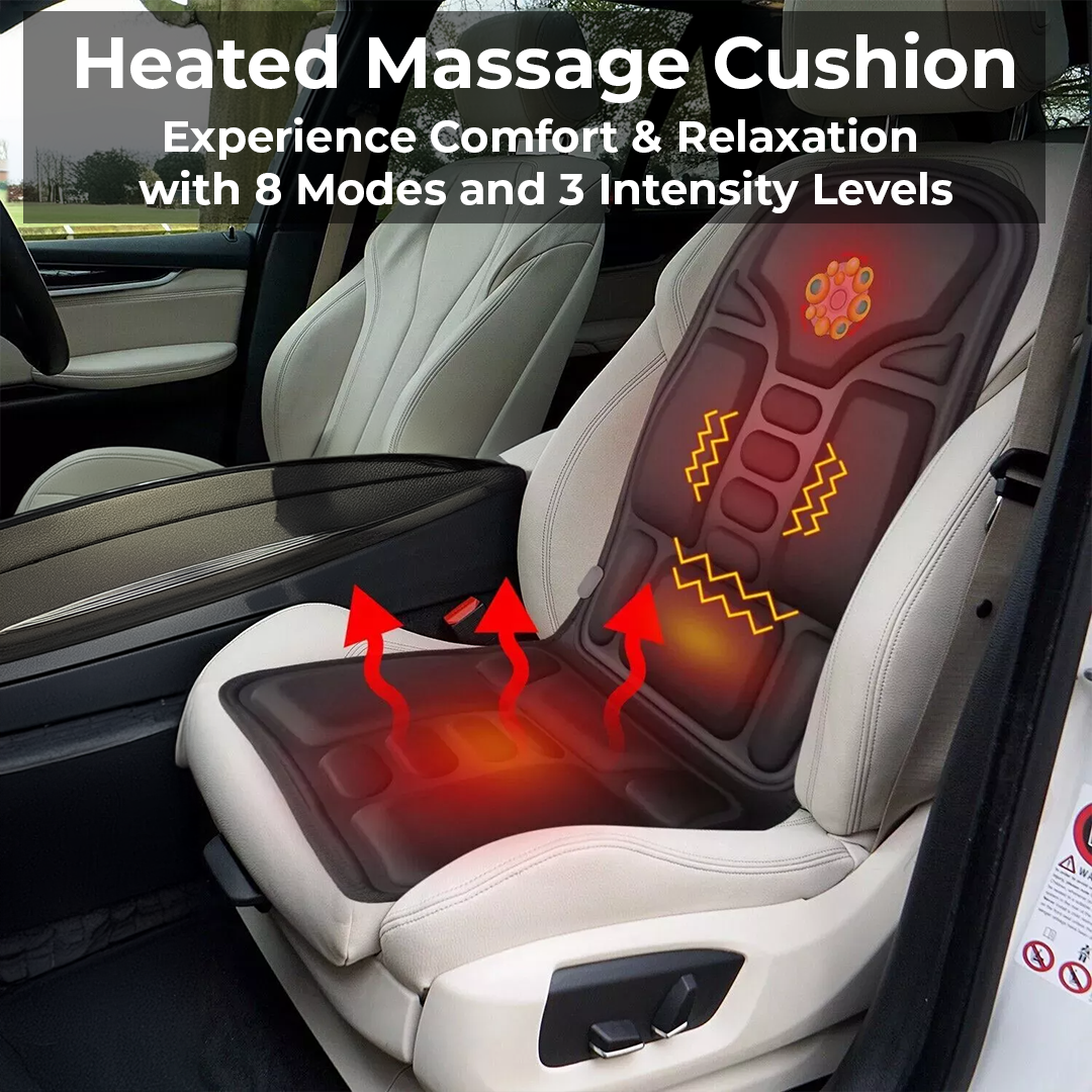 Vibrating Massage Cushion with Heat and Dual Power, 8 Motors for Back and Thigh