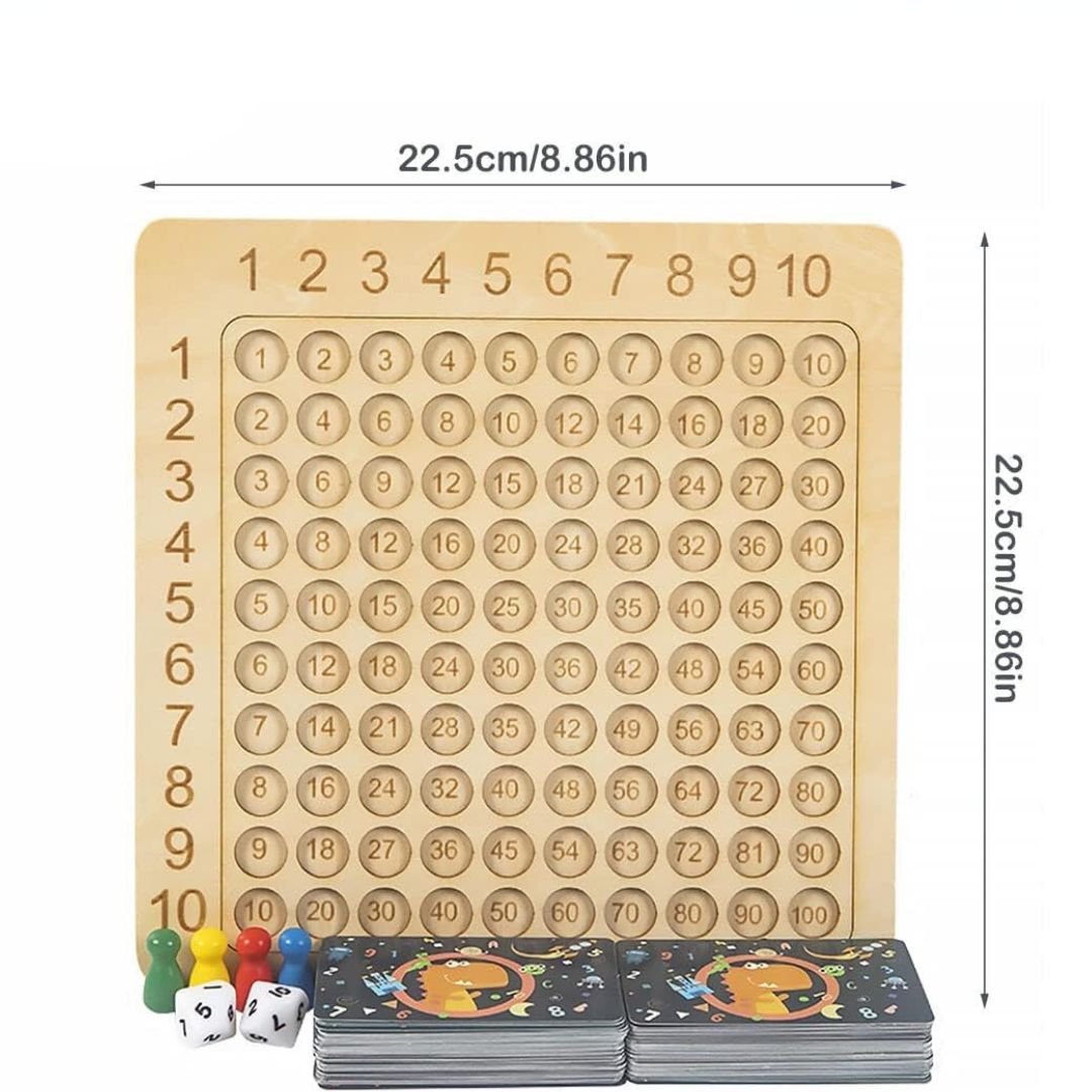 Wooden Math Learning Game with Number Chips and Visual Board for Counting, Addition and Multiplication