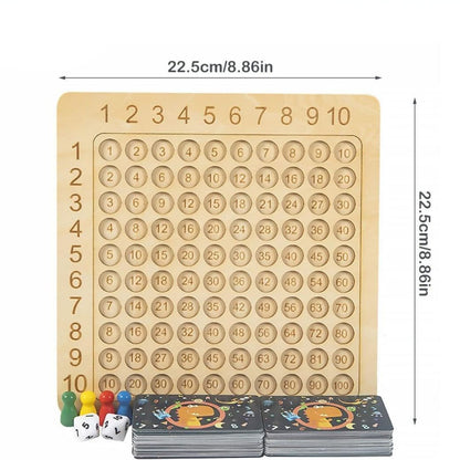 Wooden Math Learning Game with Number Chips and Visual Board for Counting, Addition and Multiplication