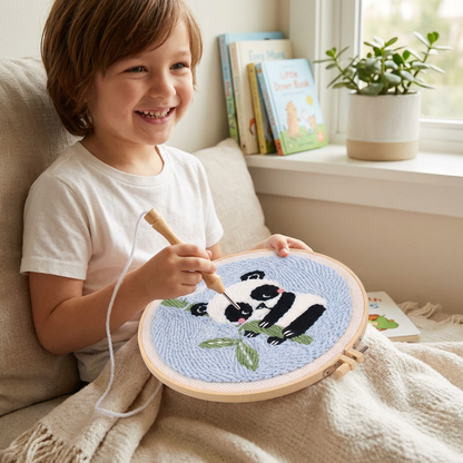 Punch Needle Embroidery Kit with Pre-Printed Patterns and Adjustable Needle Tool