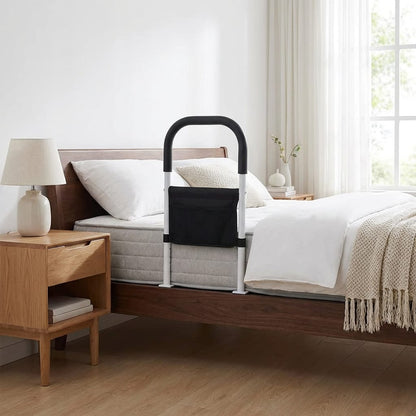 Steel Bedside Support Handle with Padded Hand Grip and Strap Mount for Home Bedrooms