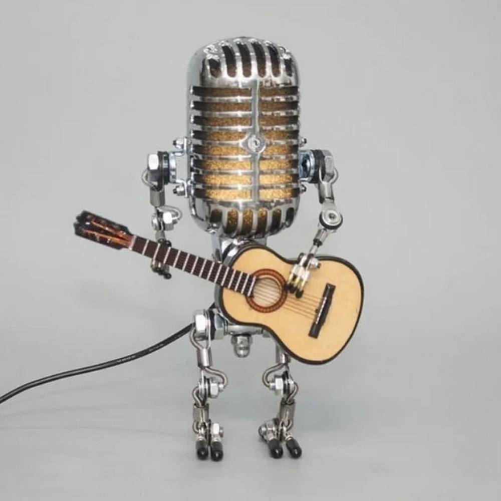 Adjustable Metal Robot Desk Lamp with Microphone and Guitar Accessory