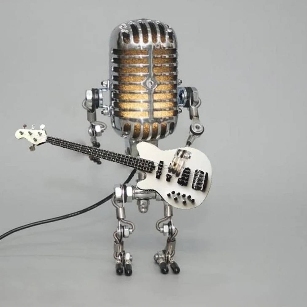 Adjustable Metal Robot Desk Lamp with Microphone and Guitar Accessory