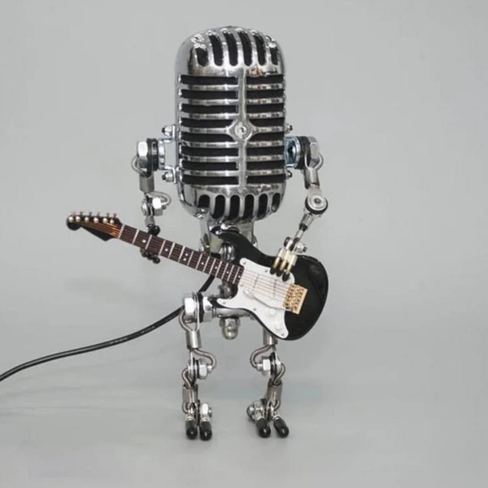 Adjustable Metal Robot Desk Lamp with Microphone and Guitar Accessory
