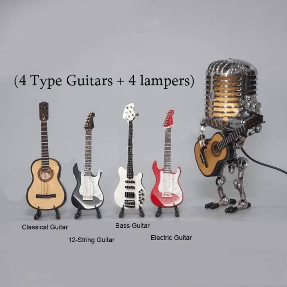 Adjustable Metal Robot Desk Lamp with Microphone and Guitar Accessory