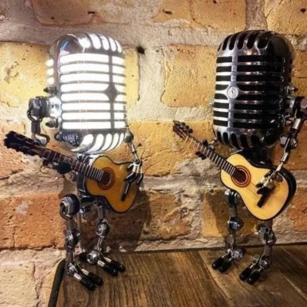 Adjustable Metal Robot Desk Lamp with Microphone and Guitar Accessory