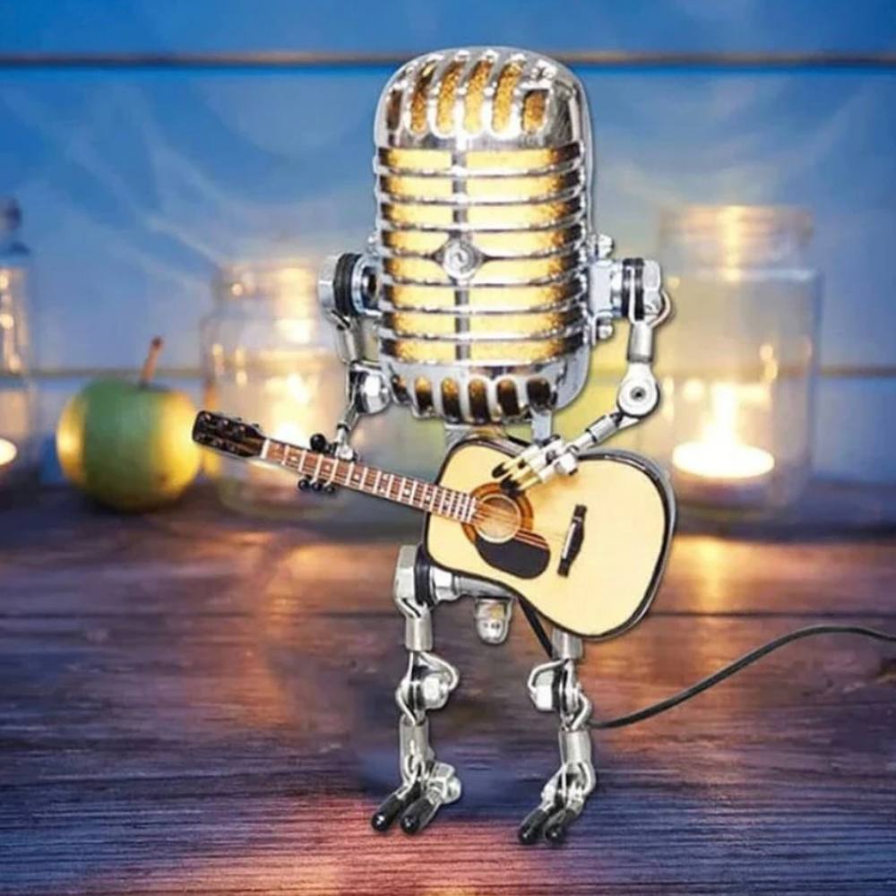 Adjustable Metal Robot Desk Lamp with Microphone and Guitar Accessory